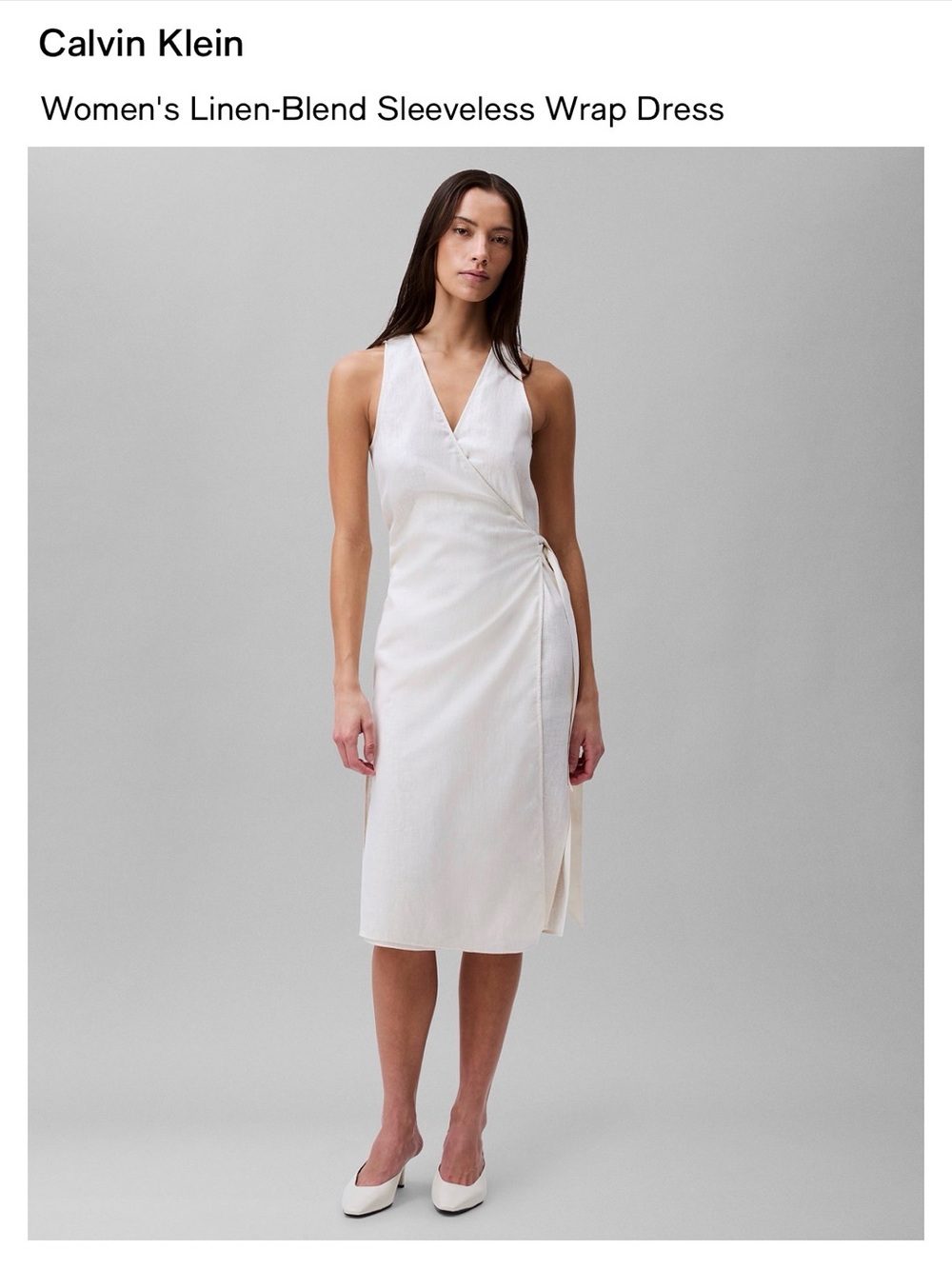 ❌❌sold❌❌Calvin Klein Women's Linen-Blend Sleeveless Wrap Dress